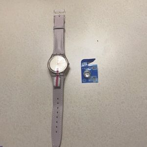 Nice genuine leather swatch watch with battery